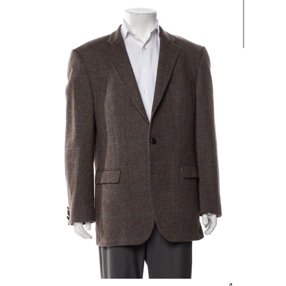 Barbour Mens Brown Herringbone Wool Tweed Blazer Elbow Patches 44 MTA0470BR71